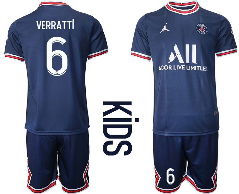 Youth 2021-2022 Club Paris St German home blue #6 Soccer Jersey->paris st german jersey->Soccer Club Jersey